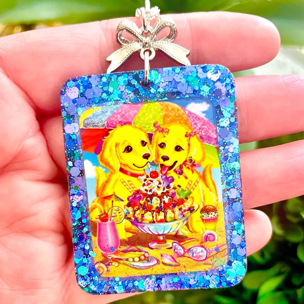 Vintage Golden Retriever Puppies Acrylic Necklace